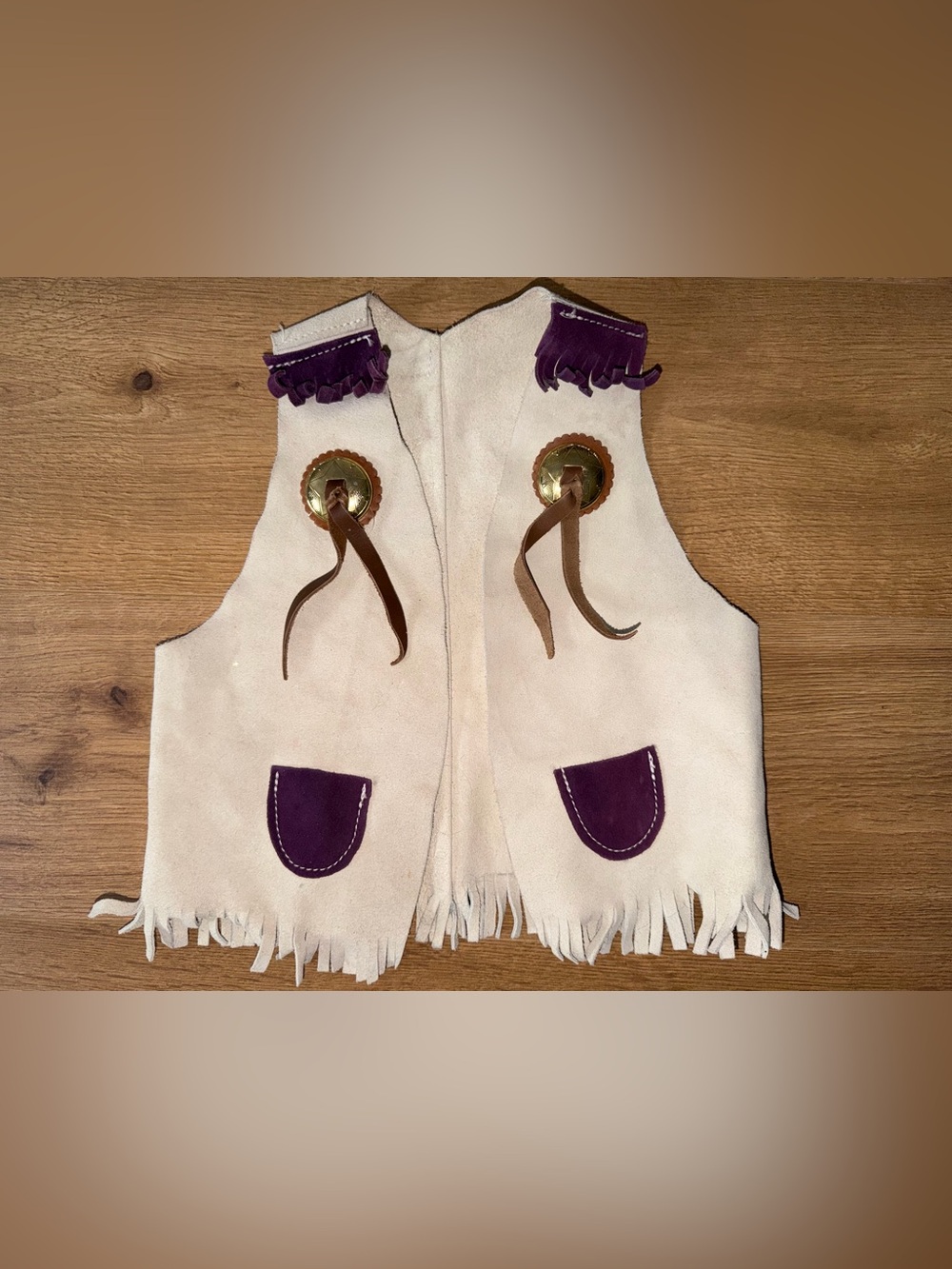 Kids Suede Western Fringe Vest in Cream and Purple
